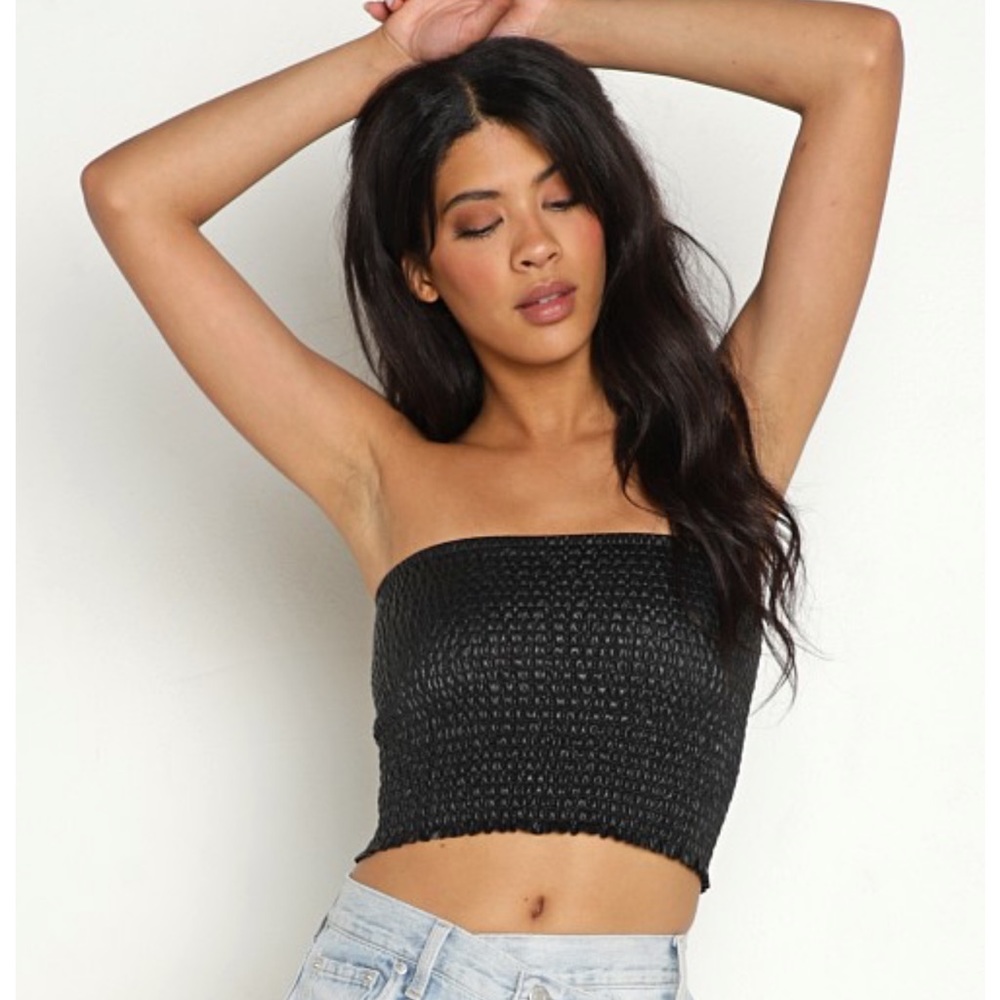Commando Black Faux Leather Smocked Tube Top M